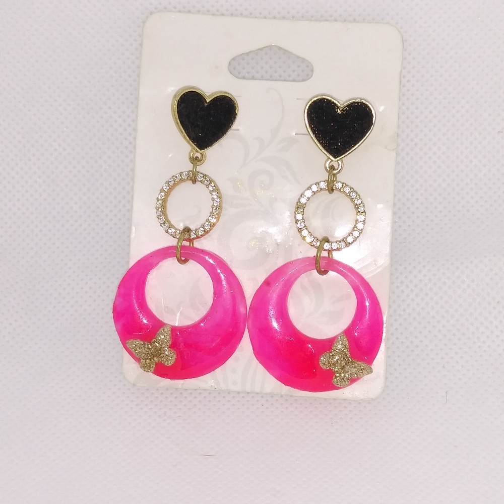 One of a kind Handmade butterfly heart earrings